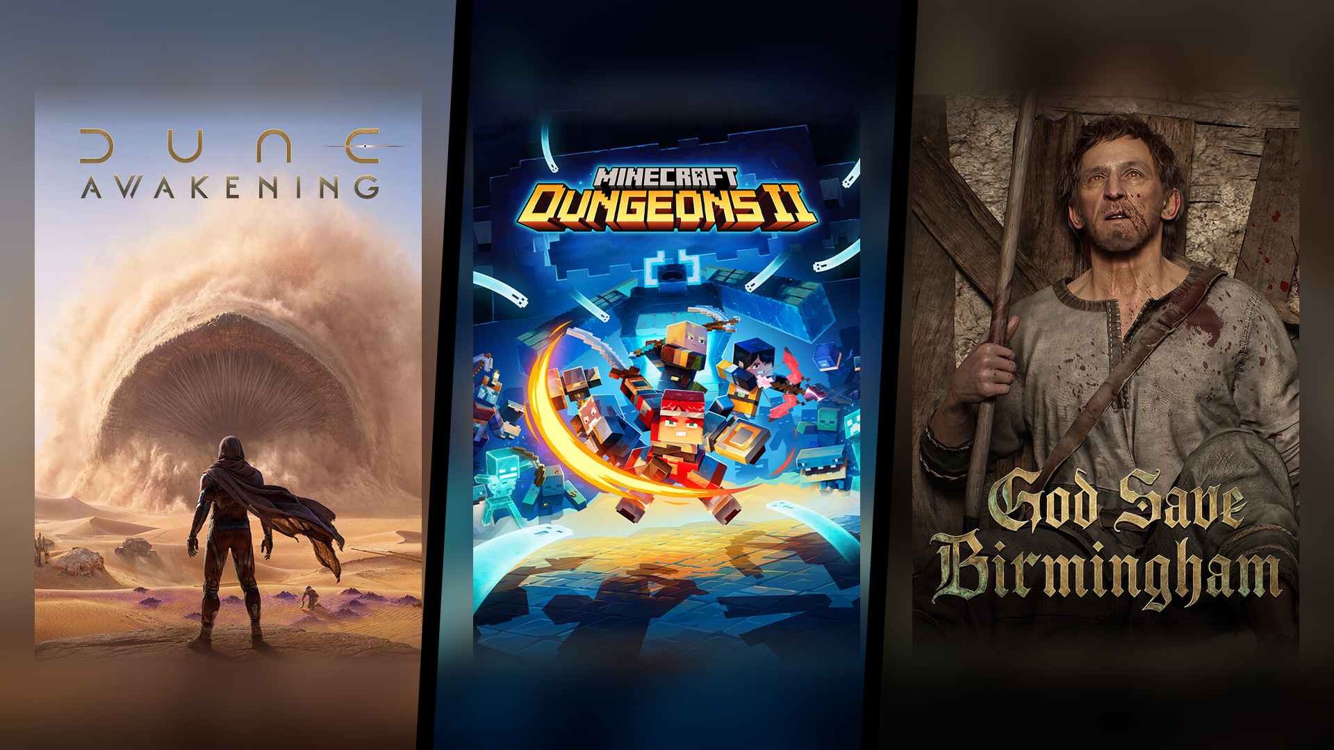 banner 1 - Dune, Minecraft Dungeons II, God Save Birmingham